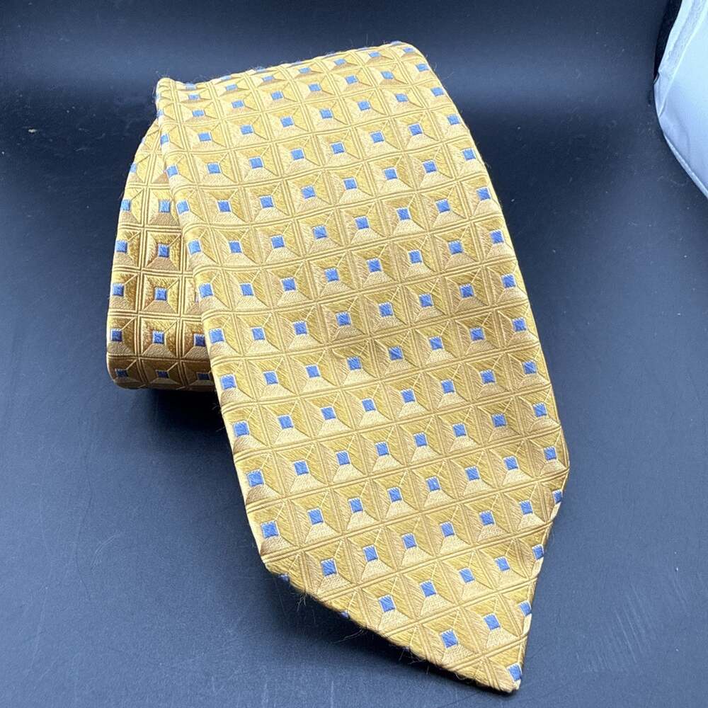 Jos A Bank Signature Collection Italian Tie Gold With Blue Squares